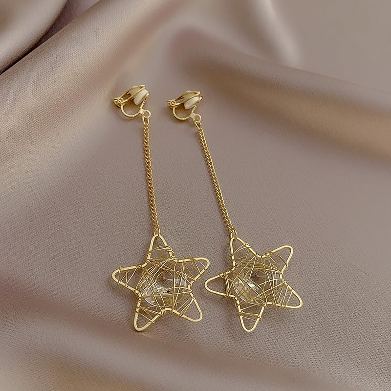 Aretes colgantes estrella chapados en oro 18K para mujer miniatura 2