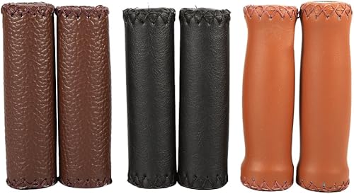Miniatura 7 de Agarraderas de manillar de bicicleta, 1 par de empuñaduras de manillar de cuero artificial retro para bicicleta de montaña y carretera (marrón)
