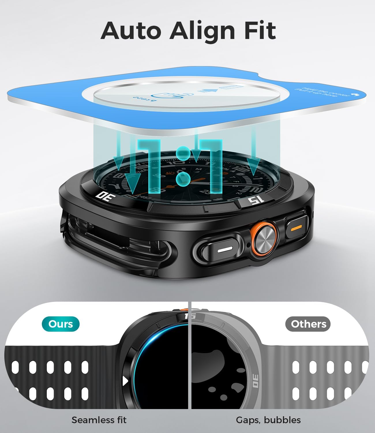 Goton Metal Case with Screen Protector for Galaxy Watch Ultra/Ultra 2025 47mm, 360° Full-Body Rugged Stainless Steel Bumper + PC Back Cover, for Samsung Galaxy Watch 7/8 Ultra, Titanium Black+White - Image 6