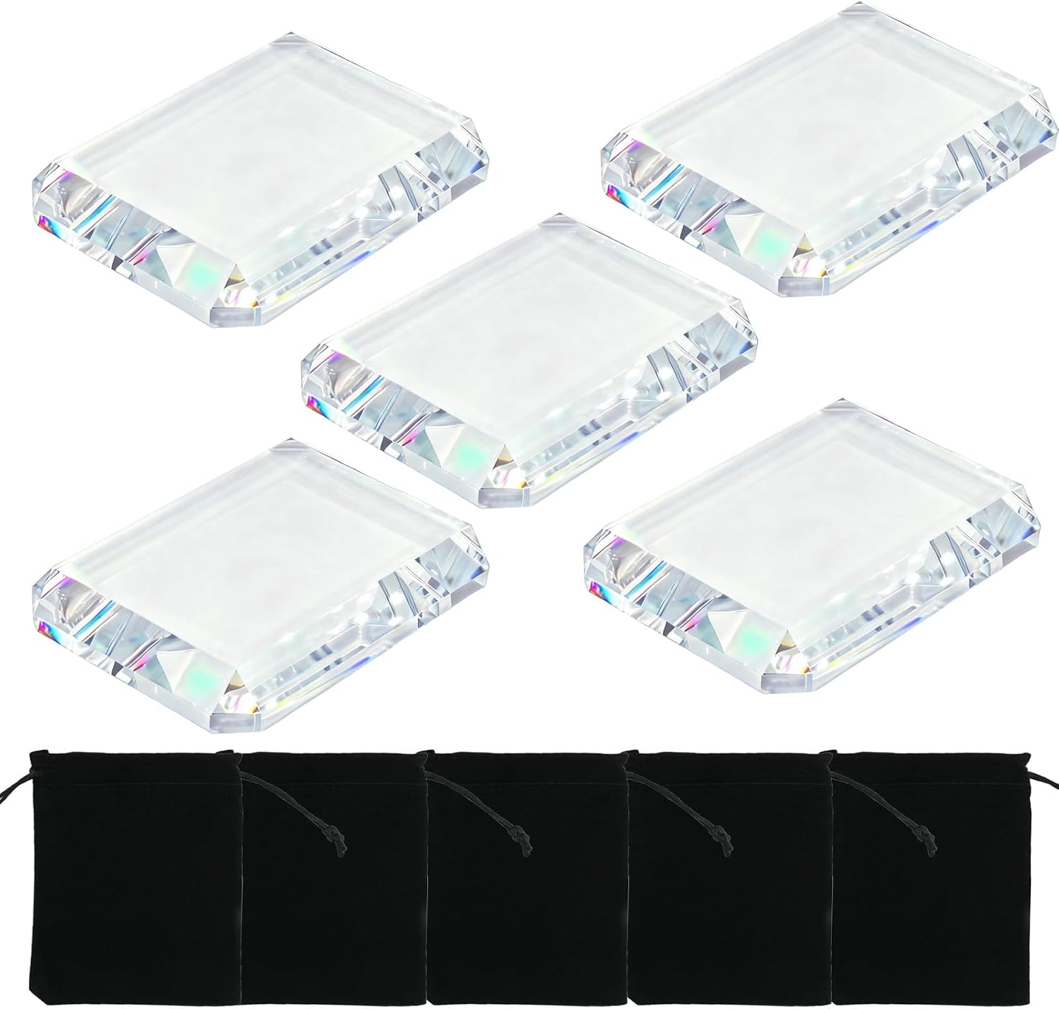 5 Pcs Rectangular Glass Paperweight with Bag Decorative Tiles Paper Weights Clear Heavy Glass Etch Block for Outdoor Office Desk Book Events Crafts Posters Decor Christmas Gifts