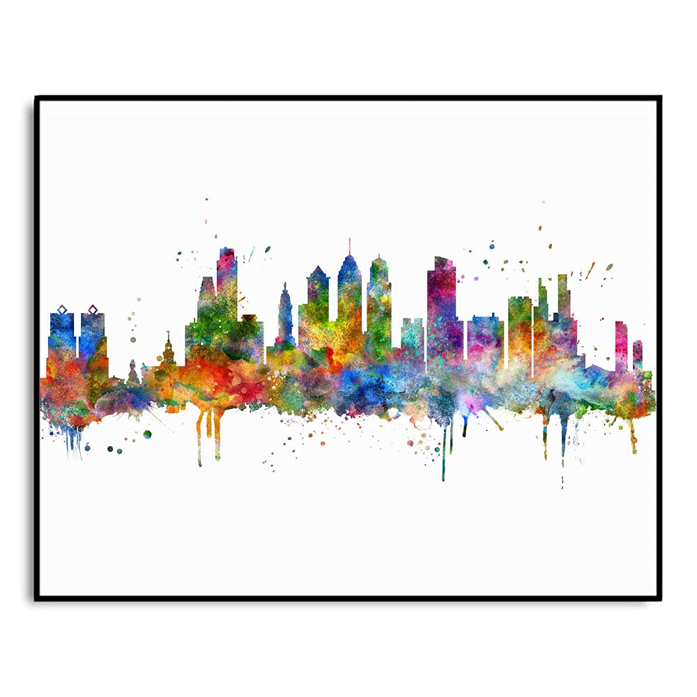 Philadelphia Skyline City Poster Watercolor Painting Wall Hanging Skyline Wall Decor Philadelphia Art Print Watercolor Fine Art Paper