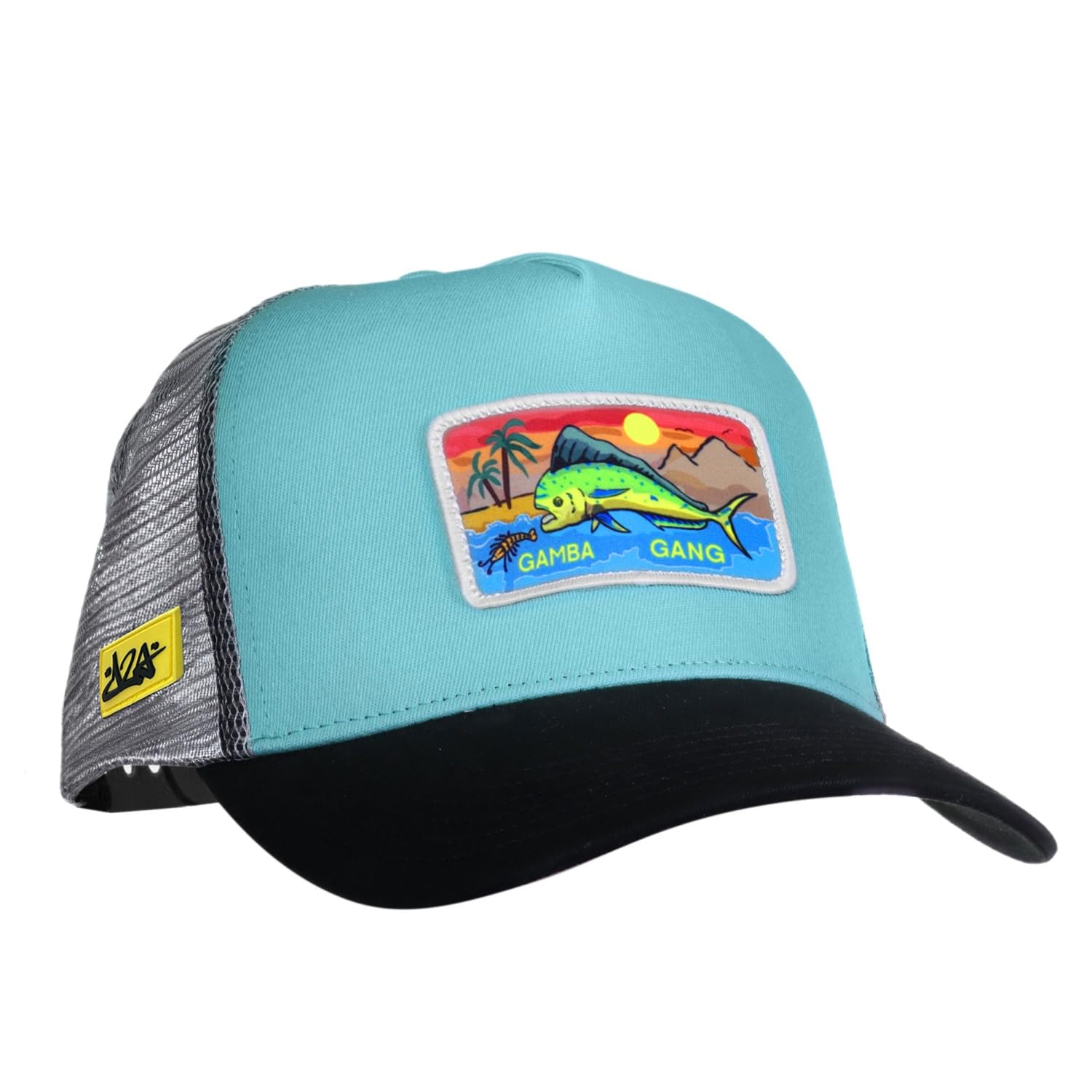 Dein Lieblingsangler DLA Gamba Gang Trucker Cap, Türkis/Schwarz | Angler Kappe, Unisex Snapback, Mesh-Einsatz, Hochwertiges Polyester