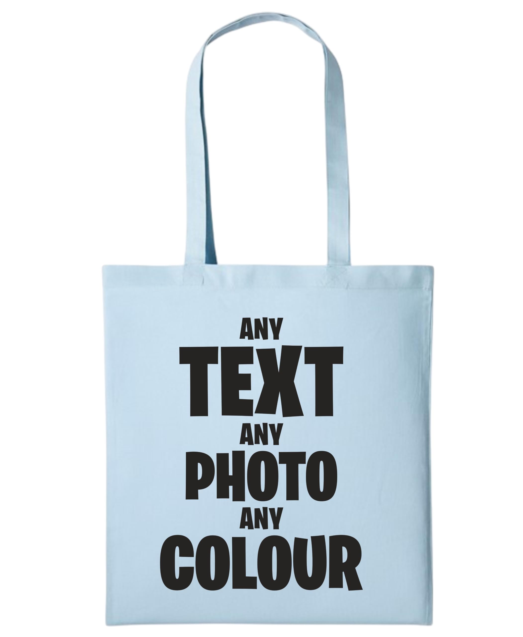 Pastel Blue, One Size, Personalised Cotton Tote Bag with Long Handles, Custom Text Photo Design Shopper Bag, Reusable Shoulder Carry Tote for Gifts, Events, School, Work and Everyday Essentials
