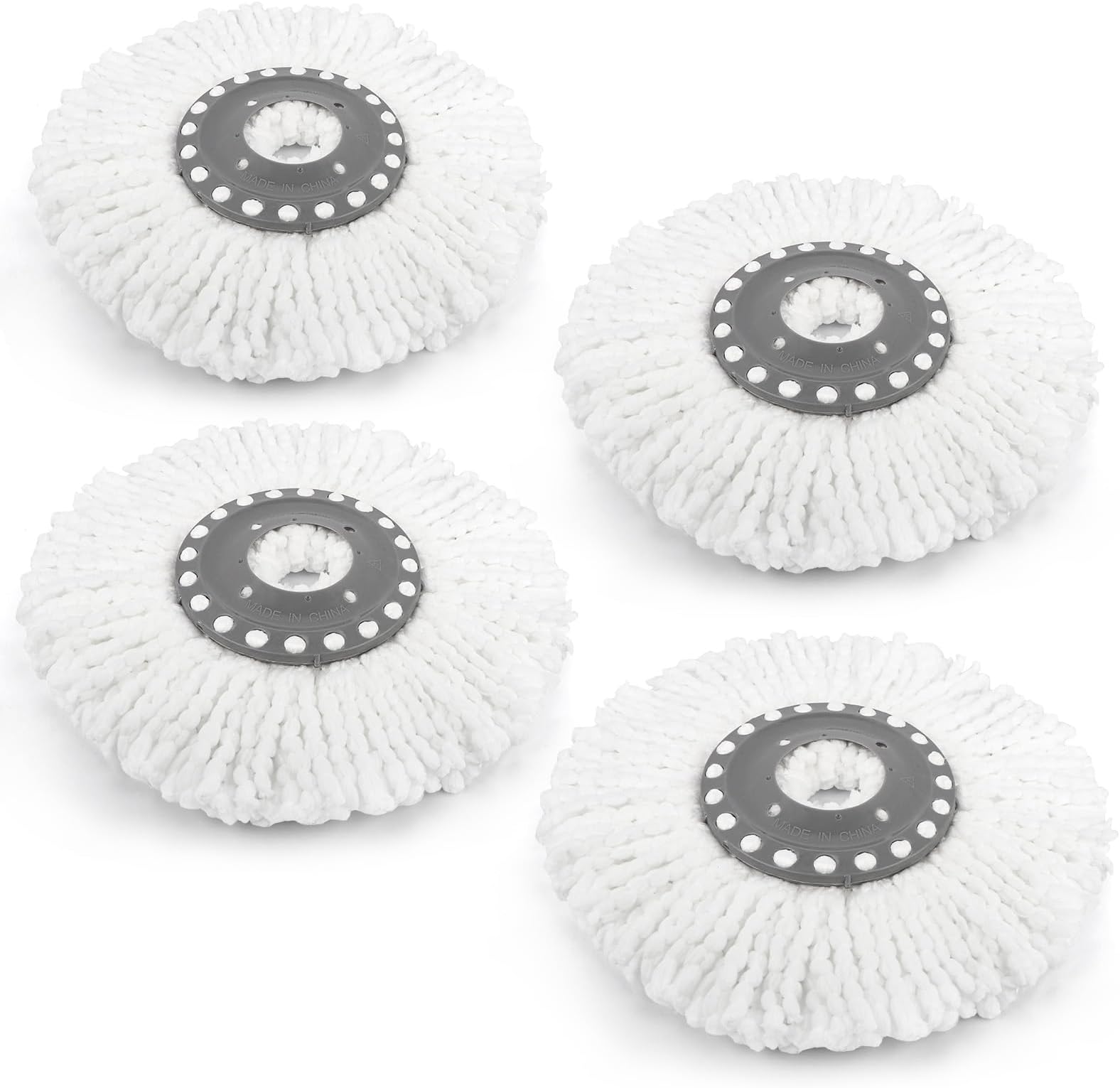 4 Premium Replacement Mop Heads Refills, Compatible for Hurricane Spin Magic Mop Head, fits 6.3‘’ Standard Replacement Round Spin Mop Heads Microfiber, Inner Hole 2.5'' Only - Machine Washable, White