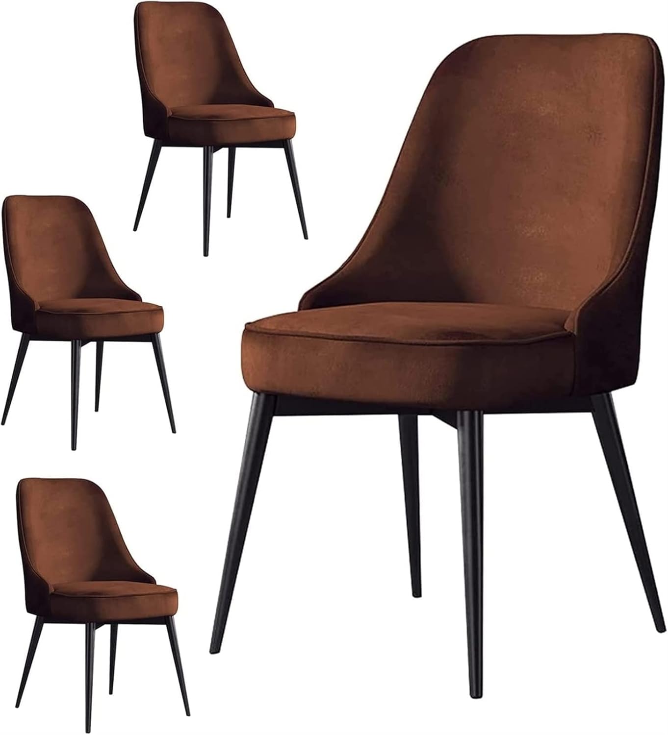 Modern Velvet Kitchen Chairs Set of 4 Office Dining Bedroom Makeup Chair with Black Legs Living Room Lounge Chairs(Brown)