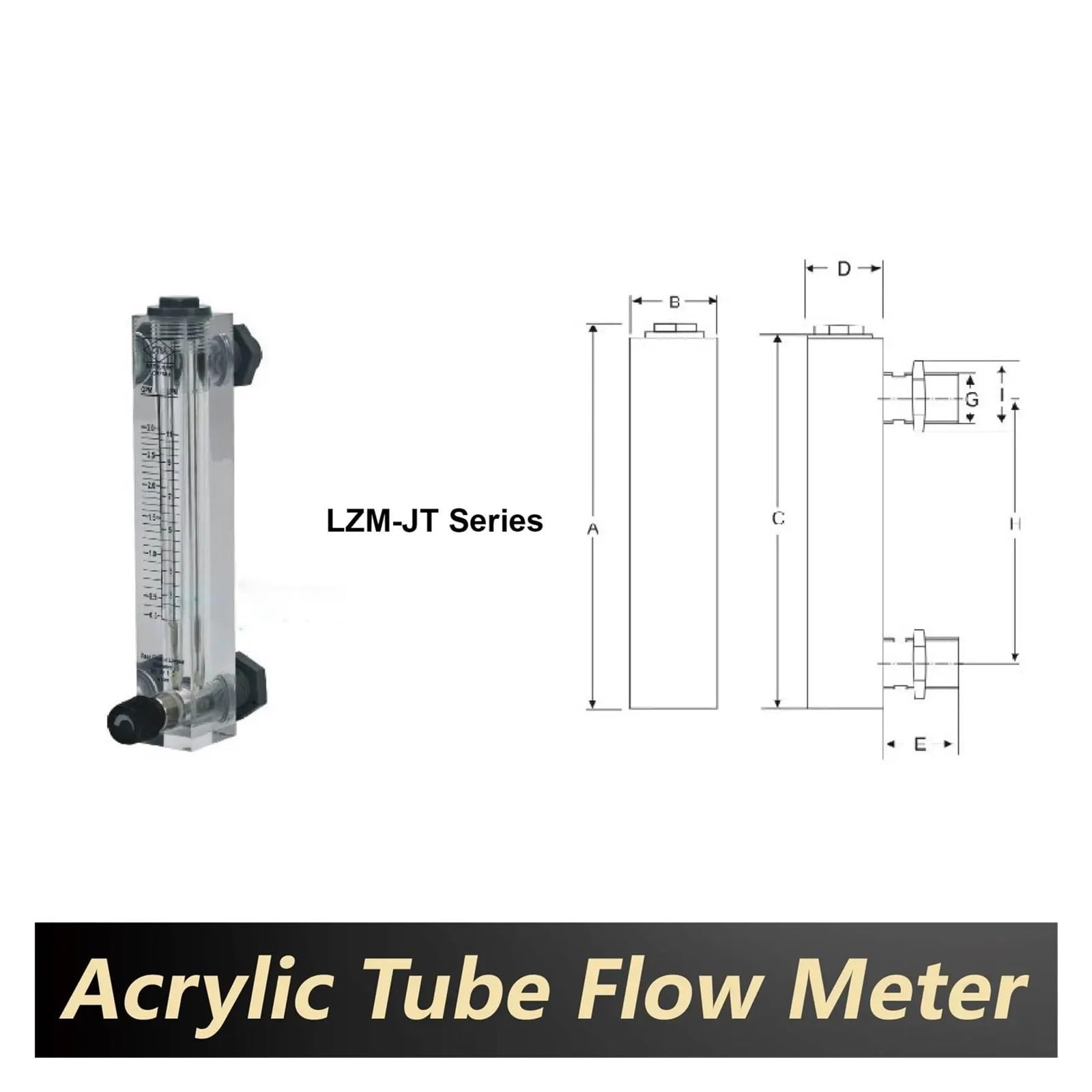 Medidor de flujo acrílico LZM-20JT, medidor de aire rotámetro de montaje en panel con válvula de control ajustable for agua, aire, líquido industrial(2-16GPM 8-60LPM)