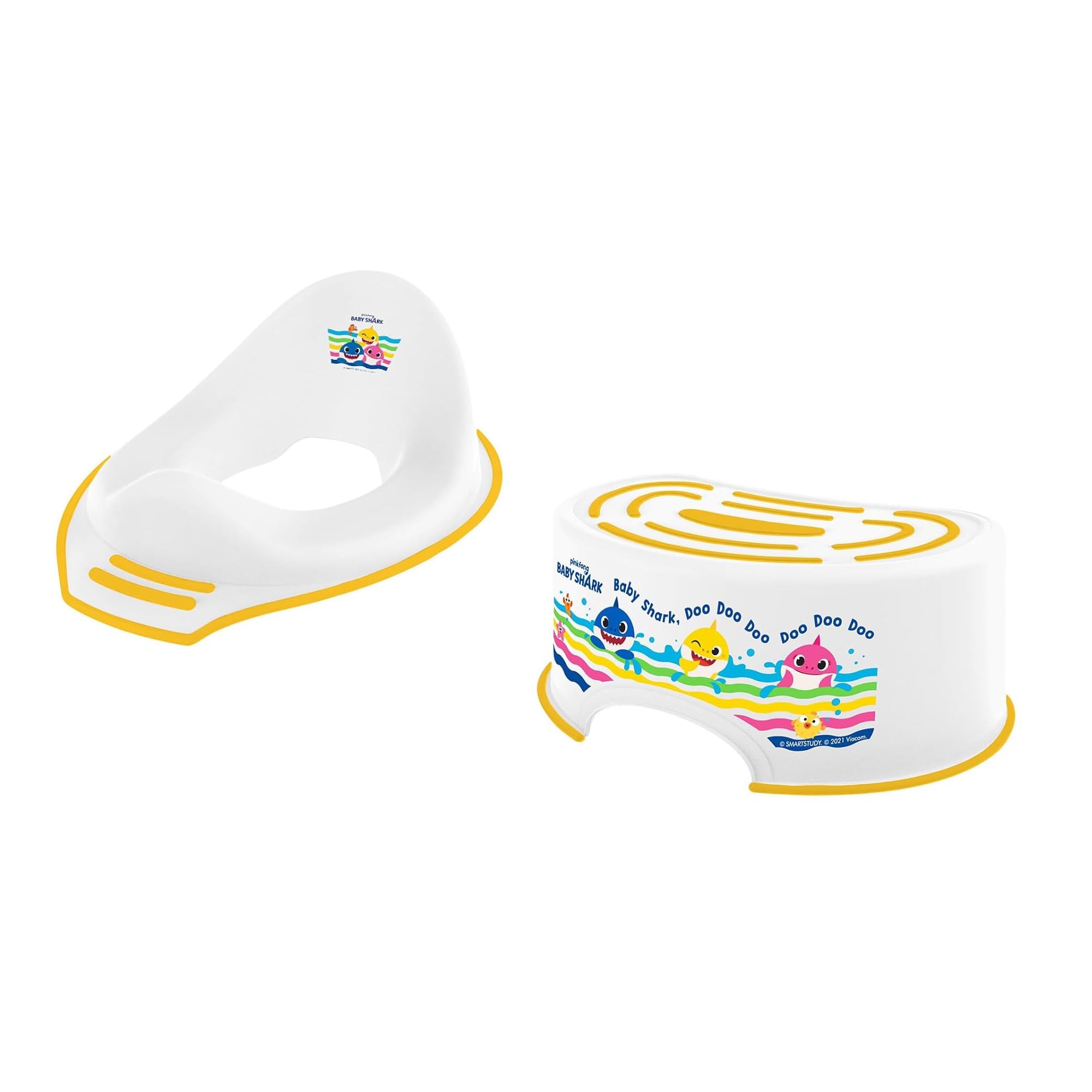 Baby Shark Yellow Step Stool, Potty Training Toilet Seat, Plus Training Seat, Lightweight, Anti-Stick Portable Seat 18M+ Toddler Toilet Range Bundle