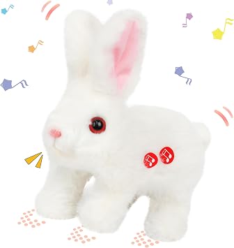 Hopearl Hopping Rabbit Repeat What You Said Interactive Electronic Pet Plush Bunny Toy Animated Singing Speaking Glowing Wiggle Ears Gift for Toddlers Birthday, White, 7