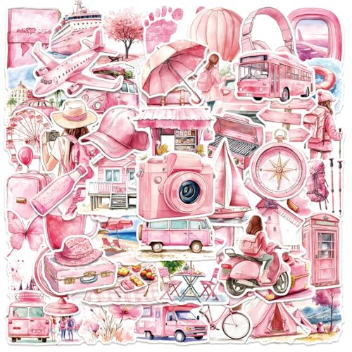 100 stickers voyage Outdoor, Autocollant Rose Imperméable, Cadeau Souvenir de Voyage pour Femmes, pour Scrapbook, Laptop, Vélo, cadeau saint valentin pour...