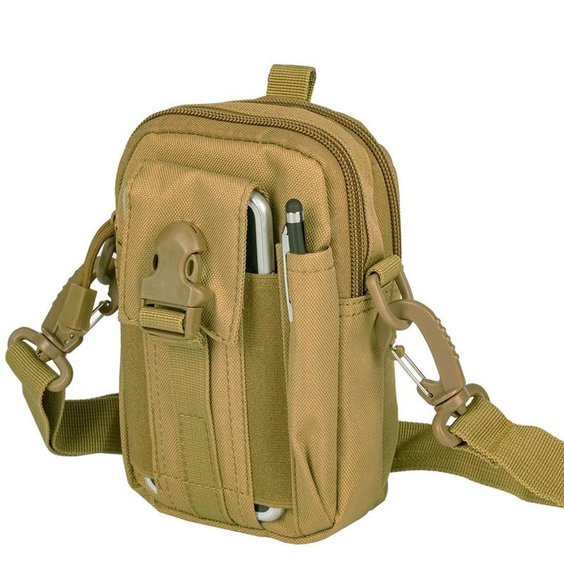 Tactical Waist Bag Khaki with Adjustable Shoulder Strap Multi Pocket Utility Pouch for Mobile Phone Travel Hiking Camping Outdoor Carry Pack of 1-image-1