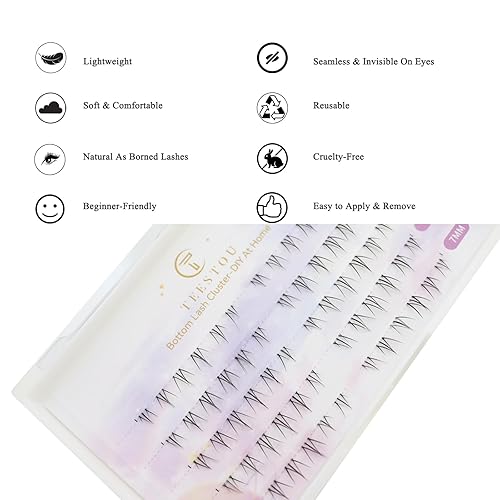 Miniatura 5 de Extensiones de pestañas inferiores, racimos de pestañas inferiores, extensiones de pestañas individuales, aspecto natural, 0.236 pulgadas, banda