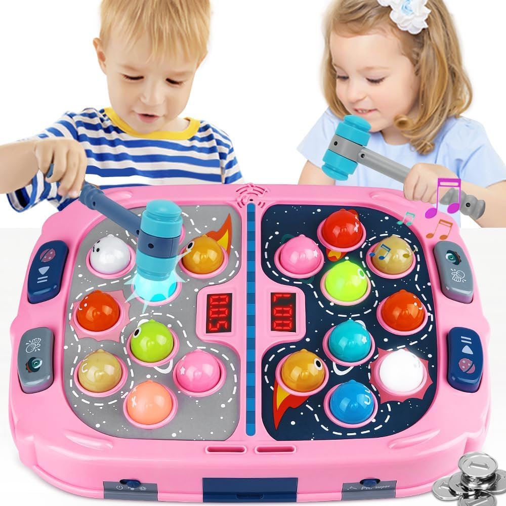 Guffawz Whack-a-Mole Game for Kids, Interactive Hammer Toy with Lights & Sounds, PK Mode with 2 Hammers, Educational Pounding Game for Kids Ages 3-8, Gifts for Boys & Girls(Pink) — image 1