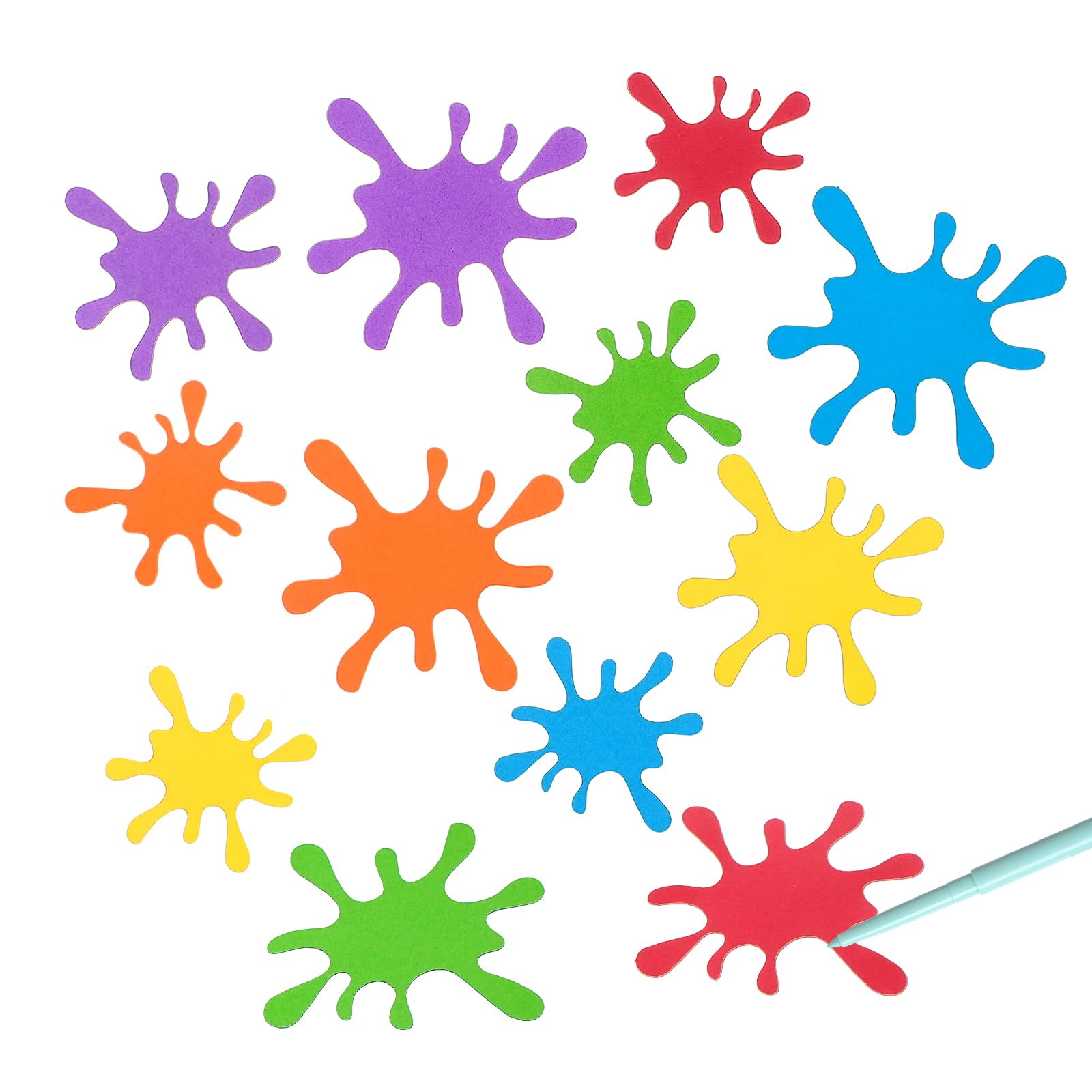 Photo 1 of 100 Pcs Paint Splatter Cutouts Colorful, Paper Multicolor Art Paint Party Decorations for Birthday Party Decoration School Bulletin Board Craft Home Wall Decor