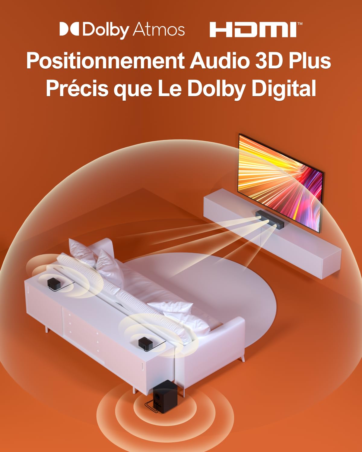 ULTIMEA Barre de son 5.1 avec Dolby Atmos, système de son surround 3D, barre de son pour TV avec caisson de basses, 2 haut-parleurs arrière, barre de son Bluetooth 5.3 avec basses réglables, Poseidon