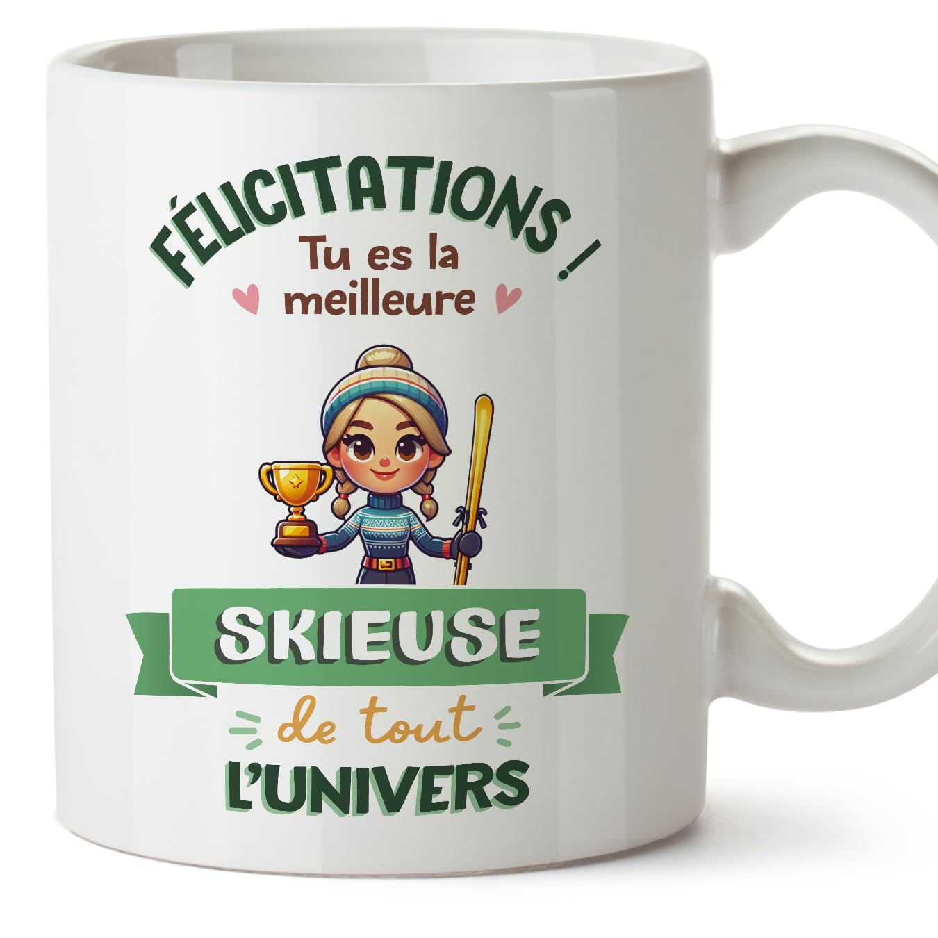 MUGFFINS Skier Woman Mug - in French - Meilleur Univers Trophée - Funny Gift for Colleagues - Ceramic 11oz Mug — image 1