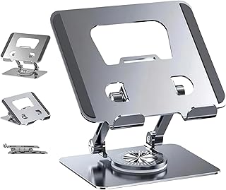 Suporte para Tablet em Aço Carbono com Metal Resistente Apoio para Mesa Portátil Dobrável Articulado Base Rotativa 360° Design Moderno Ajustável Antiderrapante Ergonômico Ampla Compatibilidade Premium