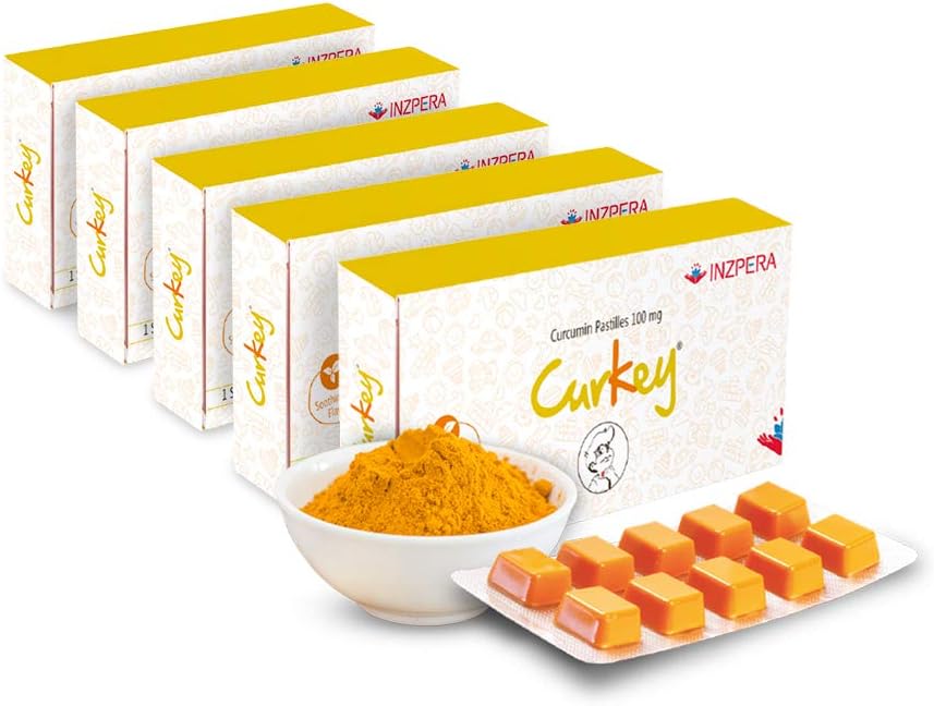 Sugar-Free Lozenges for Quick Relief from Sore Throat | 100mg Pure Curcumin from turmeric | Mint Flavour | Suitable Sore throat, Cold & Cough Remedy for All Ages – 10 Pastilles (Pack of 5)