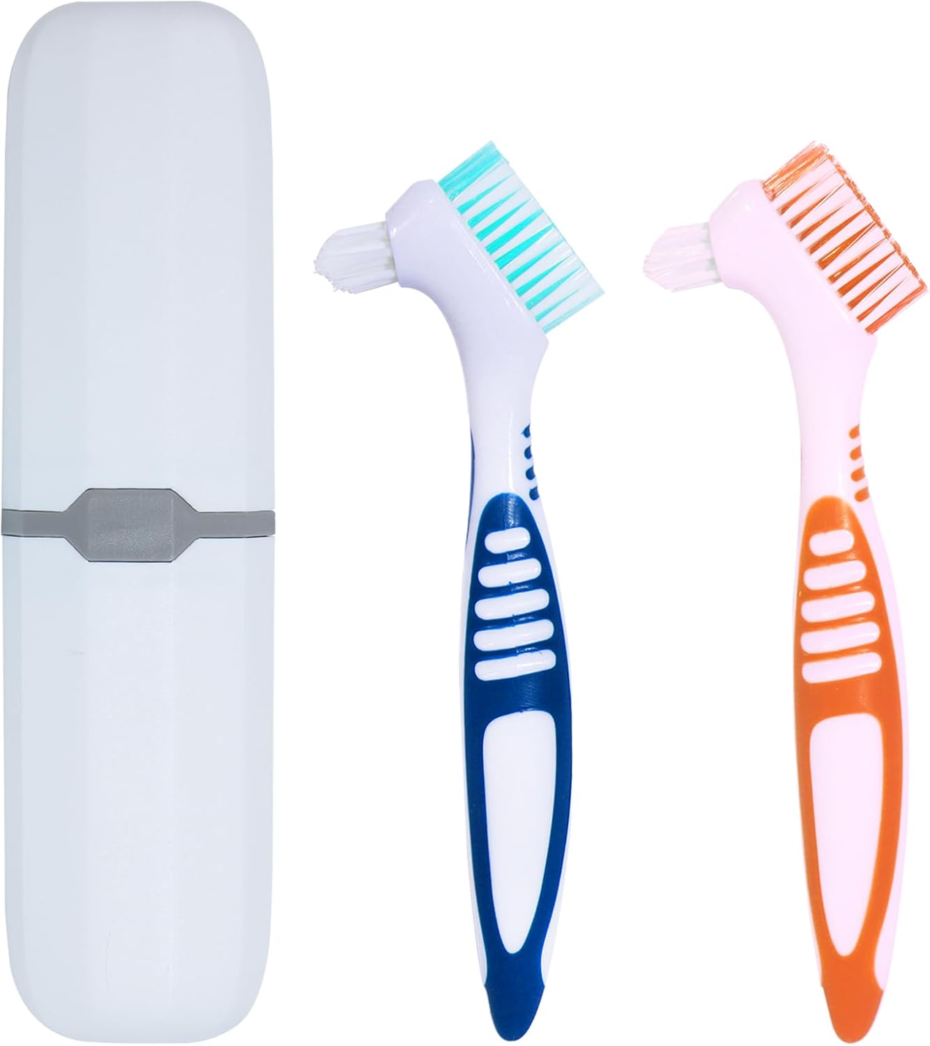 2Pcs Denture Brush False Teeth Toothbrush with 1 White Carrying Case, Effective Denture Cleaning Brush with Multi-Layered Soft Bristles,Orange and Blue 2Pcs Denture Brush False Teeth Toothbrush with 1 White Carrying Case, Effective Denture Cleaning Brush with Multi-Layered Soft Bristles,Orange and Blue