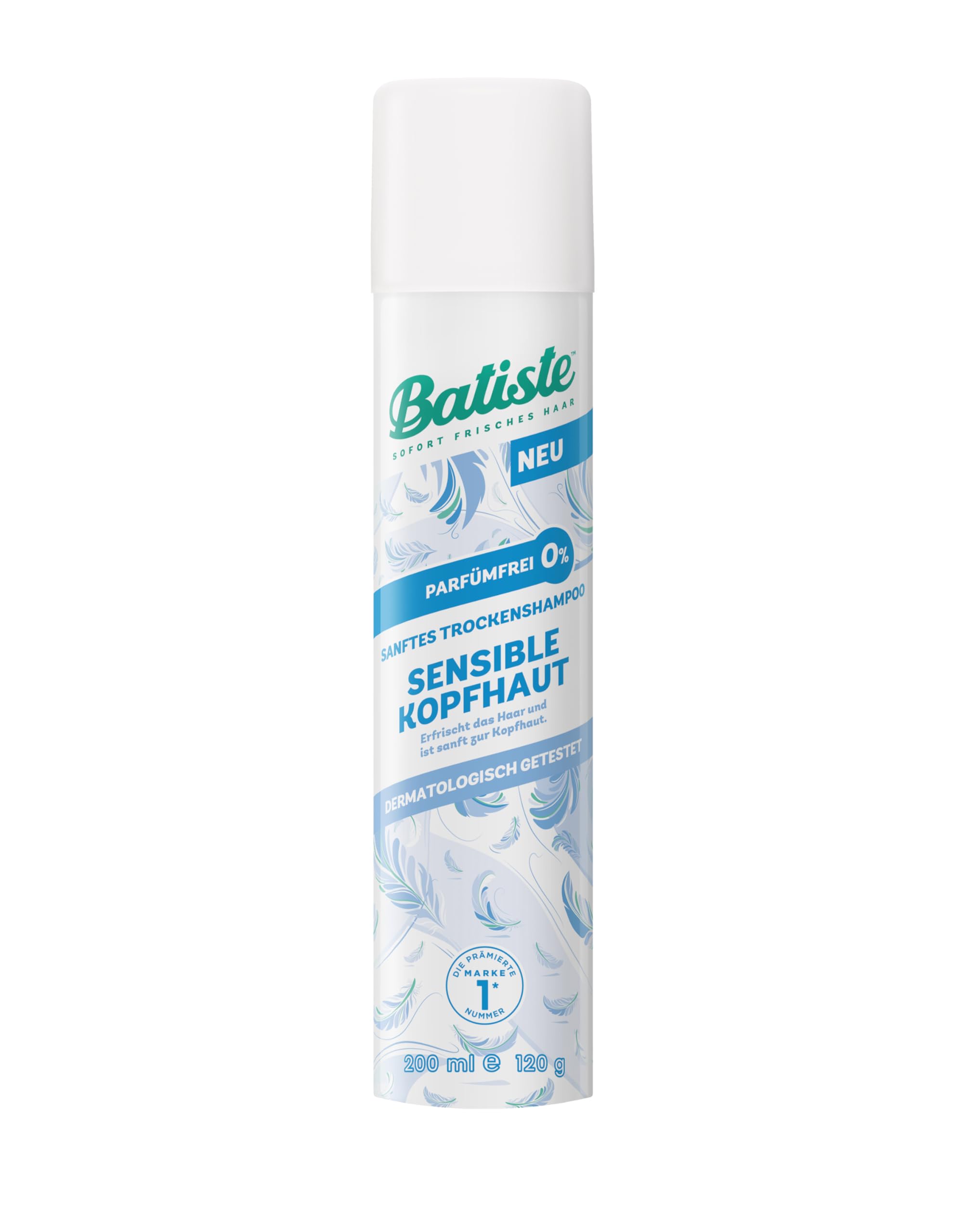 Batiste Shampoo secco per cuoio capelluto sensibile, senza profumo, 200 ml, senza risciacquo, spray per la cura dei capelli, dermatologicamente testato, delicato sul cuoio capelluto, formulazione