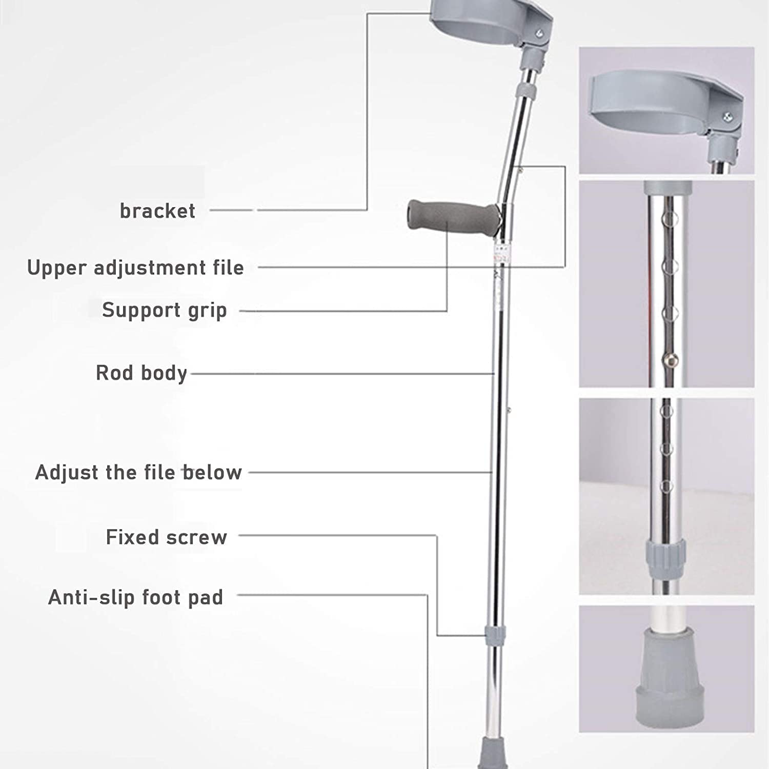kule przedramienne, Wygodny uchwyt - aluminiowe kule ortopedyczne dla dorosłych, prześwit 72 cm-95 cm, 2 szt., lekka kula ortopedyczna