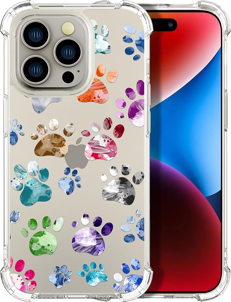 ENDIY Compatible with iPhone 14 Pro Case Cute Dogs Paws Clear with Design for Women Girls,Cute Transparent Girly Pawprint Aesthetic Protective Scratch