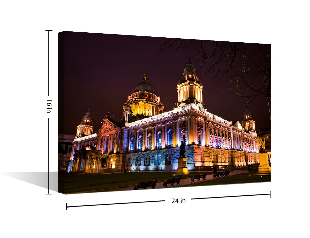 TISHIRON 1 Piece Belfast North Ireland Skyline Canvas Wall Art Night City Center Cityscape Paintings Modern City Picture for Bedroom Home Decoration for Living Room Framed Ready to Hang 16x24 in - Image 2