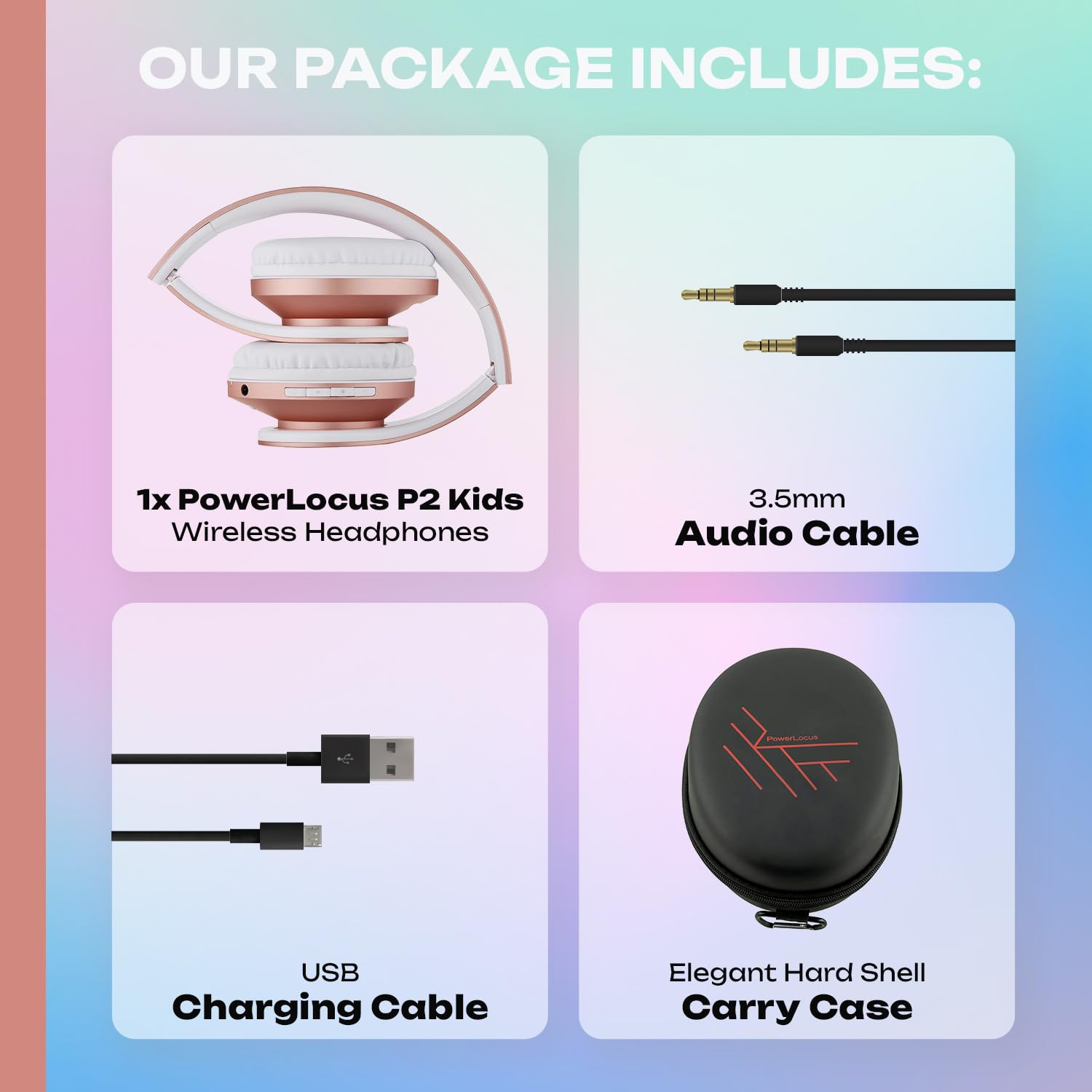 Cuffie Bluetooth per Bambini, PowerLocus P2 Cuffie Wireless Over-Ear, Cuffie Bluetooth 5.0 Pieghevoli, limite di volume di 85 dB, con Microfono, Micro SD, Cuffie Wireless e cablato,Custodia da viaggio