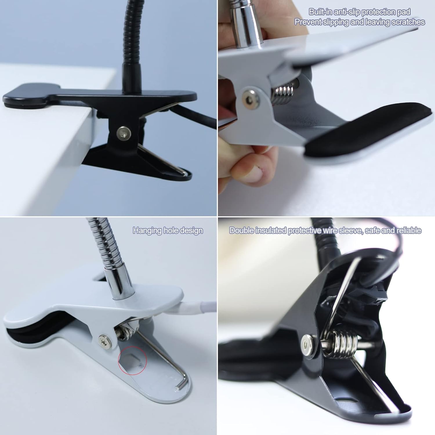 Clip on Light E26/E27 Metal Clamp Light Socket with Plug and Switch 360° Flexible Rotatable for Bedside Office Basement Reptile Plant Illumination Clip Lamp Black (No Bulb)