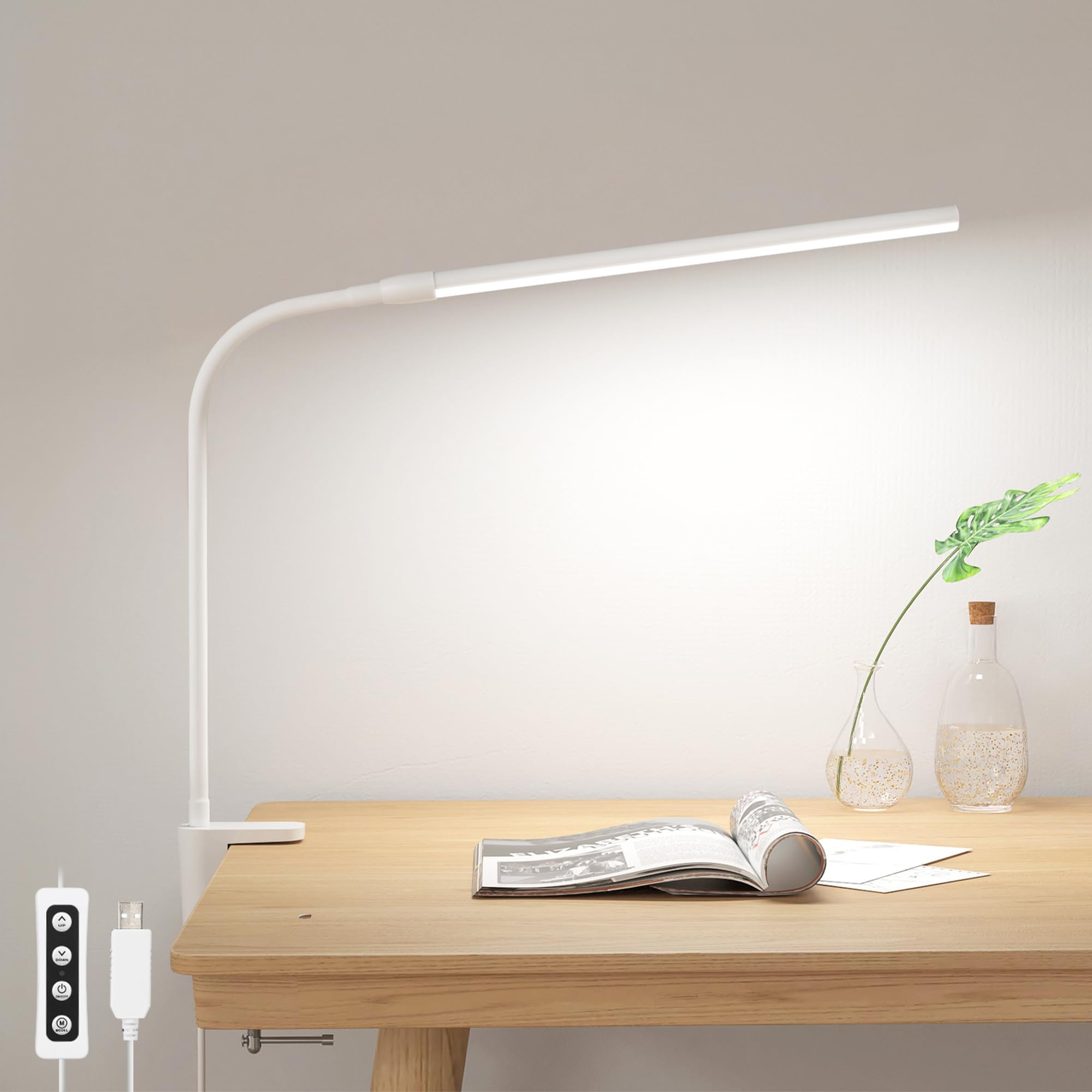 Lepro LED Desk Lamp Flexible 360° with Clip, 54LEDs 460LM USB Reading Lamp, Dimmable, 3 Lighting Modes x 10 Brightness Levels, for Office, Bedside, Study (White)