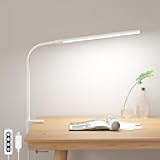 Lepro Small Desk Lamp with Clamp, LED Reading Lamps with 450LM, 3 Color Modes 10 Brightness, Dimmable USB Clip on Desk Light with Gooseneck Swing Arm for Nail, Home Office and Dorm (White)