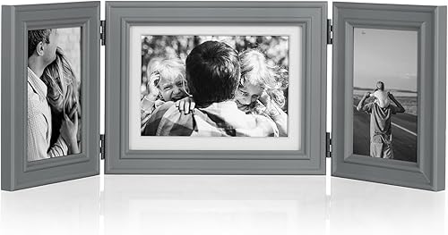 Miniatura 33 de Marco de Fotos Doble de Madera con Bisagras 5X7 Vertical y Horizontal en Veta de Madera Rústica Estilo Granja, Muestra 4x6 con Paspartú o 5x7 sin