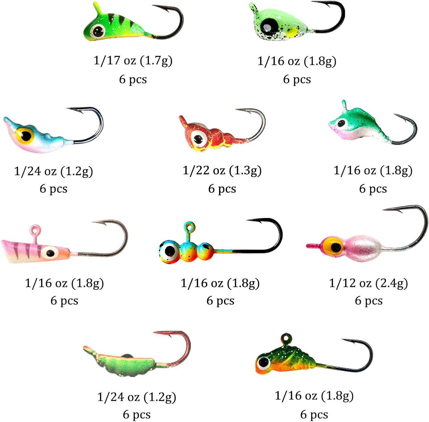 Ice Fishing Jigs Set, 60Pcs for Ice Fishing Lures Jig Heads for Crappie, Trout, Bluegill, Walleye, Perch, Panfish, Pike