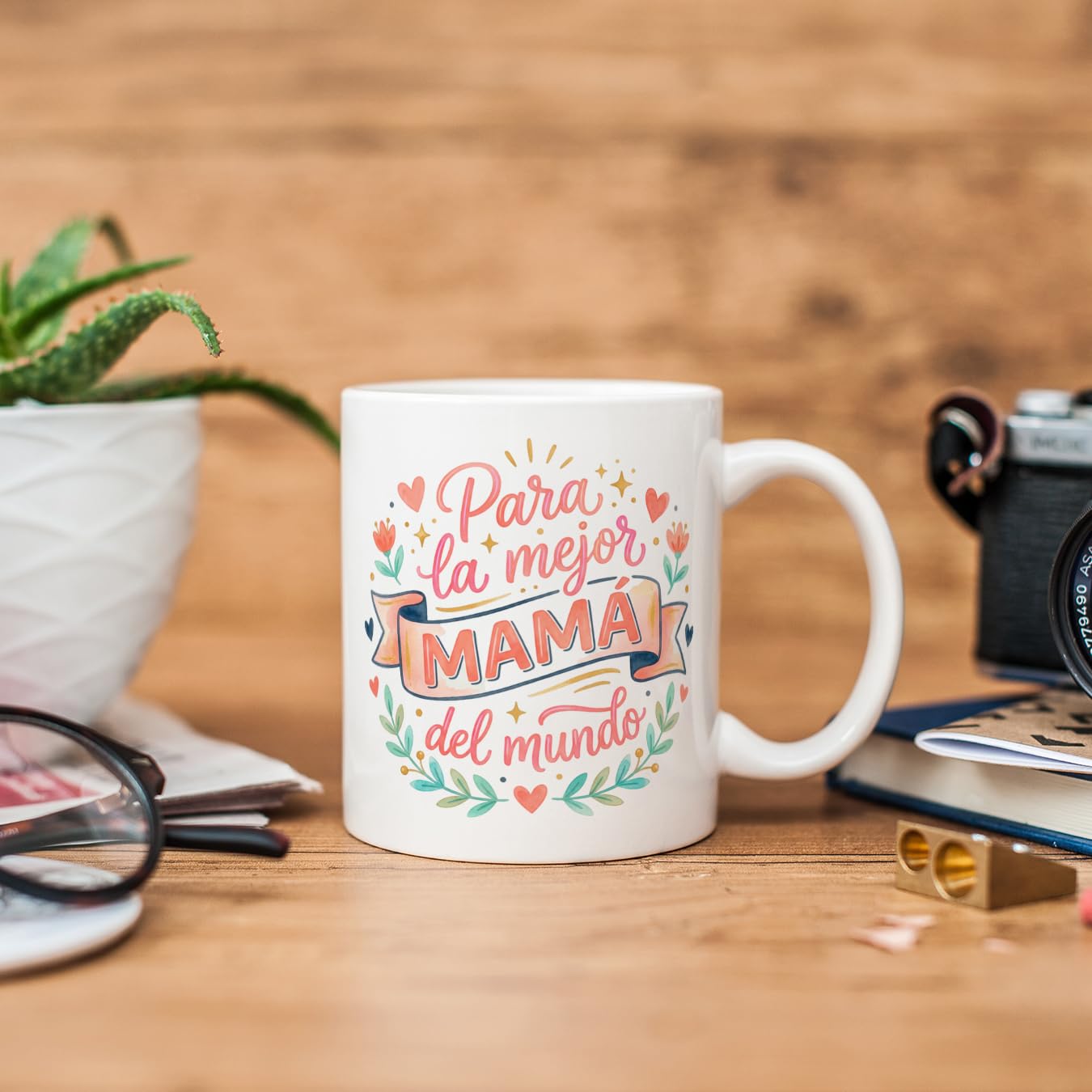 MUGFFINS Taza mamá con frase Para la mejor mamá del mundo en Español | regalo madre | 330 Ml 11 oz | Idea original para regalar | progenitores v3 — view 2