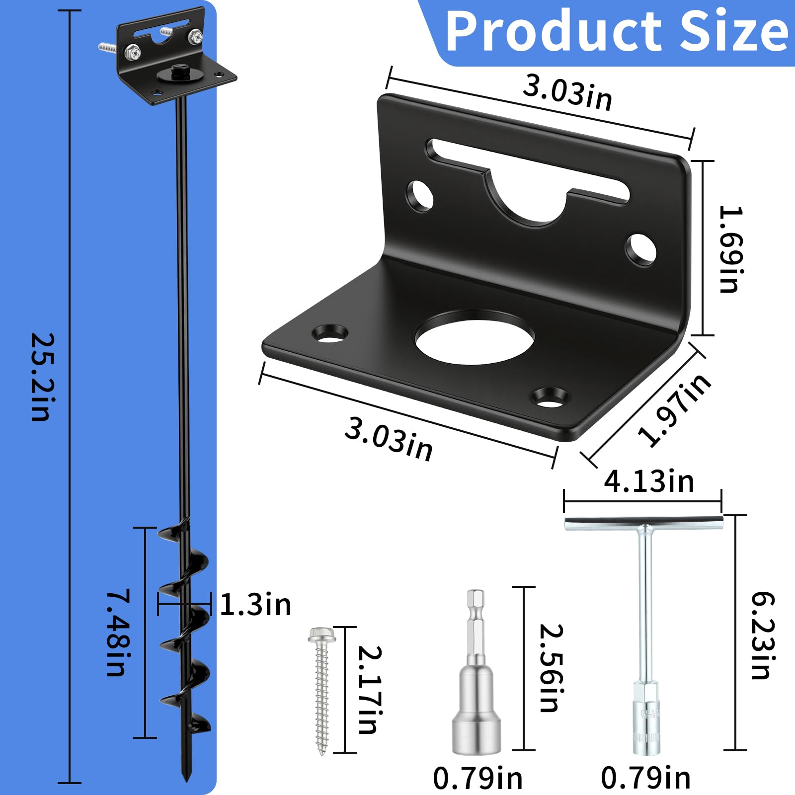 Anclajes de suelo atornillados, anclajes para casas móviles, para cobertizo, cama elástica, cocheras (negro, 25 pulgadas, 4 piezas)