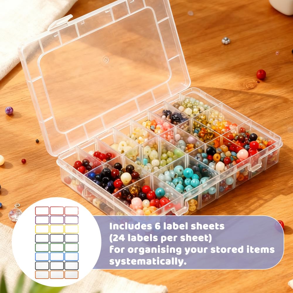 Caja Organizadora Plastico Transparente 24 Compartimientos Ajustables Apilable con Tapa para Joyas Tornillos Cuentas