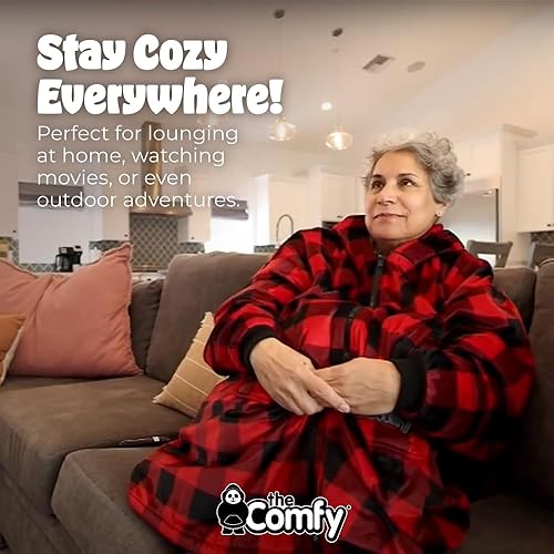 Miniatura 17 de THE COMFY Original - Manta de forro polar de microfibra con forro sherpa, diseño de gran tamaño con capucha y bolsillo de Shark Tank Aqua