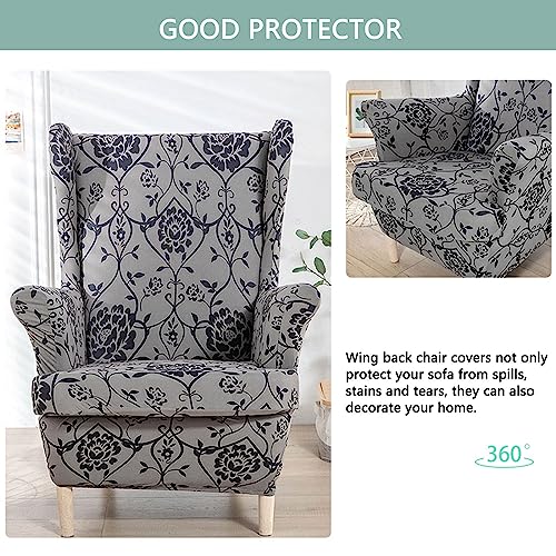 Fundas elásticas for sillón orejero de dos piezas lavables para salón 6