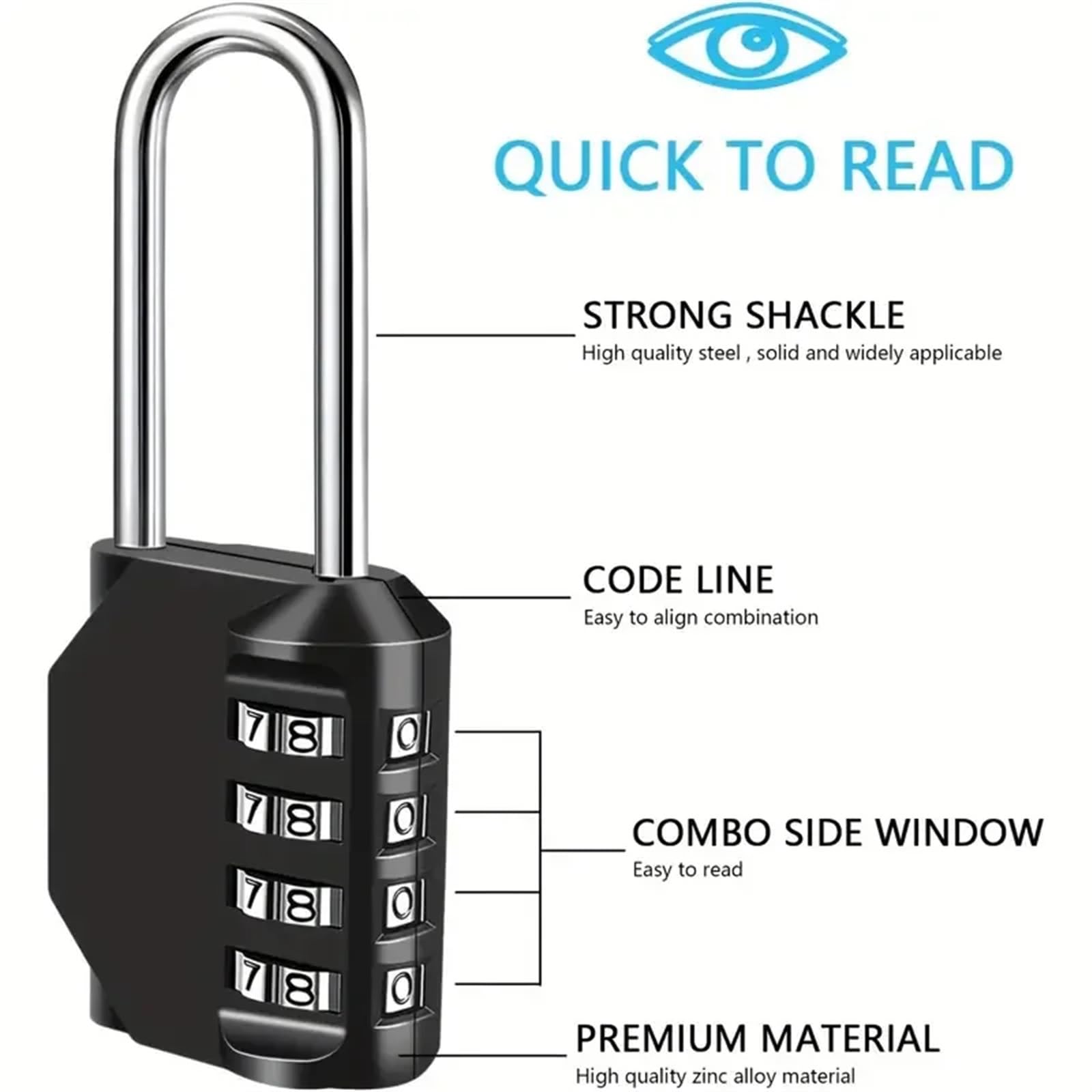 Cadenas Code Cadenas de sécurité à 4 Chiffres en Alliage de Zinc, Serrure à Combinaison for tiroir, Armoire, Salle de Sport, Serrure de Porte antivol extérieure(8)
