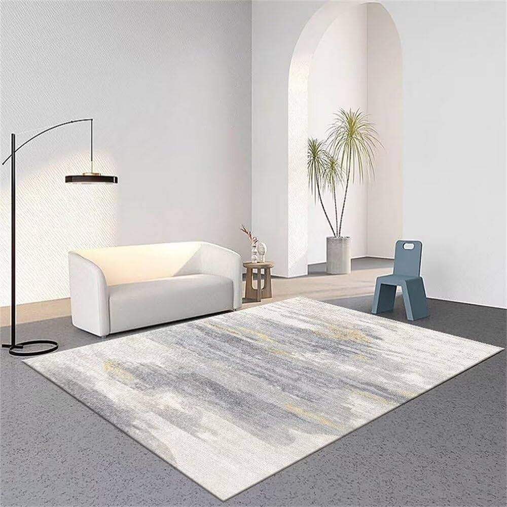 Tapis de salon lavable gris jaune 120x170cm au design minimaliste