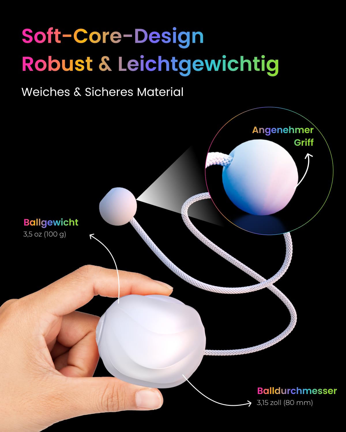 LED Poi Balls 9 modos de luz arco iris respiración recargable USB para niños principiantes