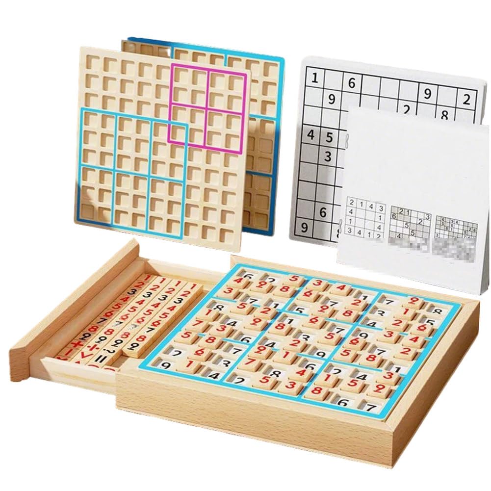 Juego de Mesa Sudoku de Madera Montessori para Niños | Rompecabezas Sudoku Cajón Almacenamiento, Juguete Entrenamiento Cerebral Lógica Paso, Juego Educativo Razonamiento