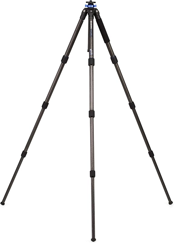 Trípode largo Mach3 9X de fibra de carbono Serie 3, 4 secciones, patas con bloqueo giratorio, altura máxima de 69,7", capacidad de carga de 35,3, negro (TMA38CL)