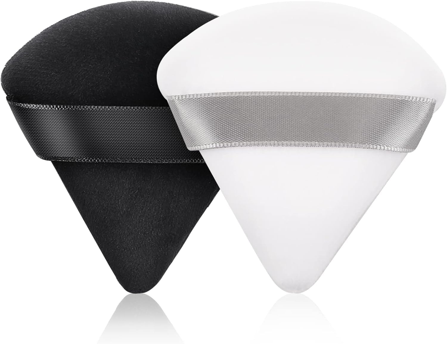 FUIN Triangle Powder Puff, 2 Pcs Makeup Puff, Powder Puff, Soft Velour Powder Sponge, Reusable Triangle Sponges with Strap, for Loose Powder, Cosmetic, Foundation, Wet Dry Makeup (Black, White)