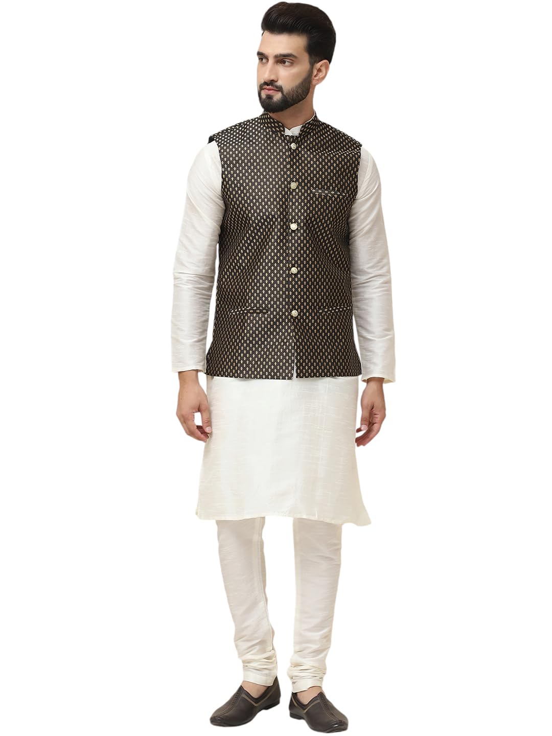 sojanya (Since 1958 Men's Silk Blend Kurta Pyjama & Self Design Nehru Jacket Combo-picture-26