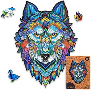 UNIDRAGON Original Wooden Jigsaw Puzzle - Majestic Wolf, 99 pcs, Small 6.7"9.5", Unique Animal Shaped Puzzle Box, Birthday Gift Idea for Kids, Adults, Girls, Boys, Family Game and Hobby