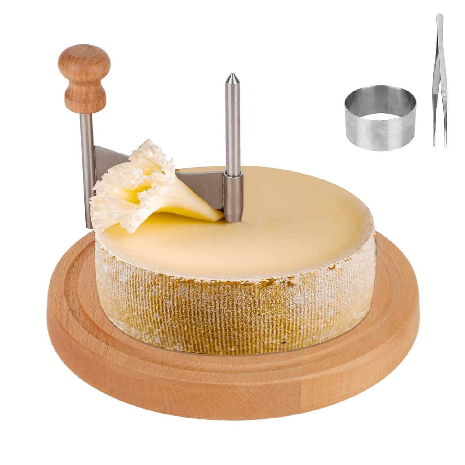 Cheese Curler Slicer Wooden Base Create Rose Sharp Butter Flower Shaver Cutter Wheel with Stainless Steel Chocolate Cutting