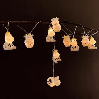 5.4 FT Easter Cow String Lights,10 LED Christmas Milk Cow Fairy Light String Battery Operated for Home Party Camping Decoration(10LED, White Cow)
