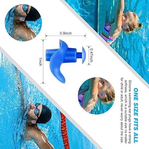 Minhao Swimming Ear Plugs, Minhao Professional Waterproof Reusable Silicone Earplugs For Swimming Showering Bathing Surfing And Snorkeling With ​Boxes, Suitable For Kids And Adult Blue 1 Pair #TOP5