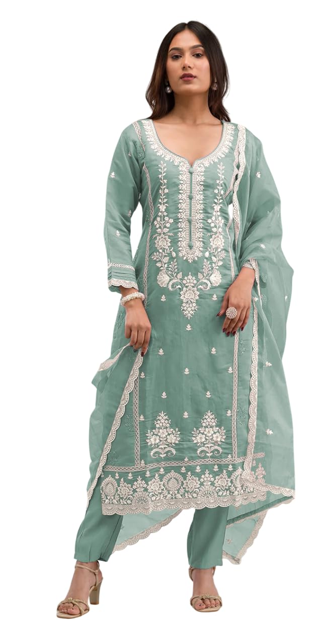 Heni Fashion Women's Eid Wear Salwar Kameez Straight Suit Traditional Indian Pakistani Ready To Wear Dress