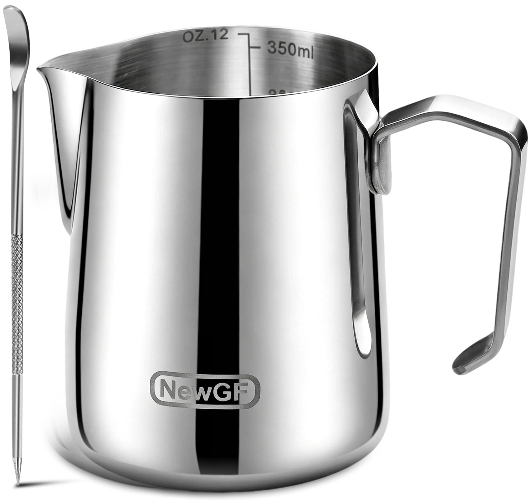 Stainless Steel Milk Frothing Pitcher - 12oz (350ml), Espresso Steaming Pitcher for Coffee, Cappuccino, Premium Barista Tools for Precision Latte Art, 12oz Jug Cup